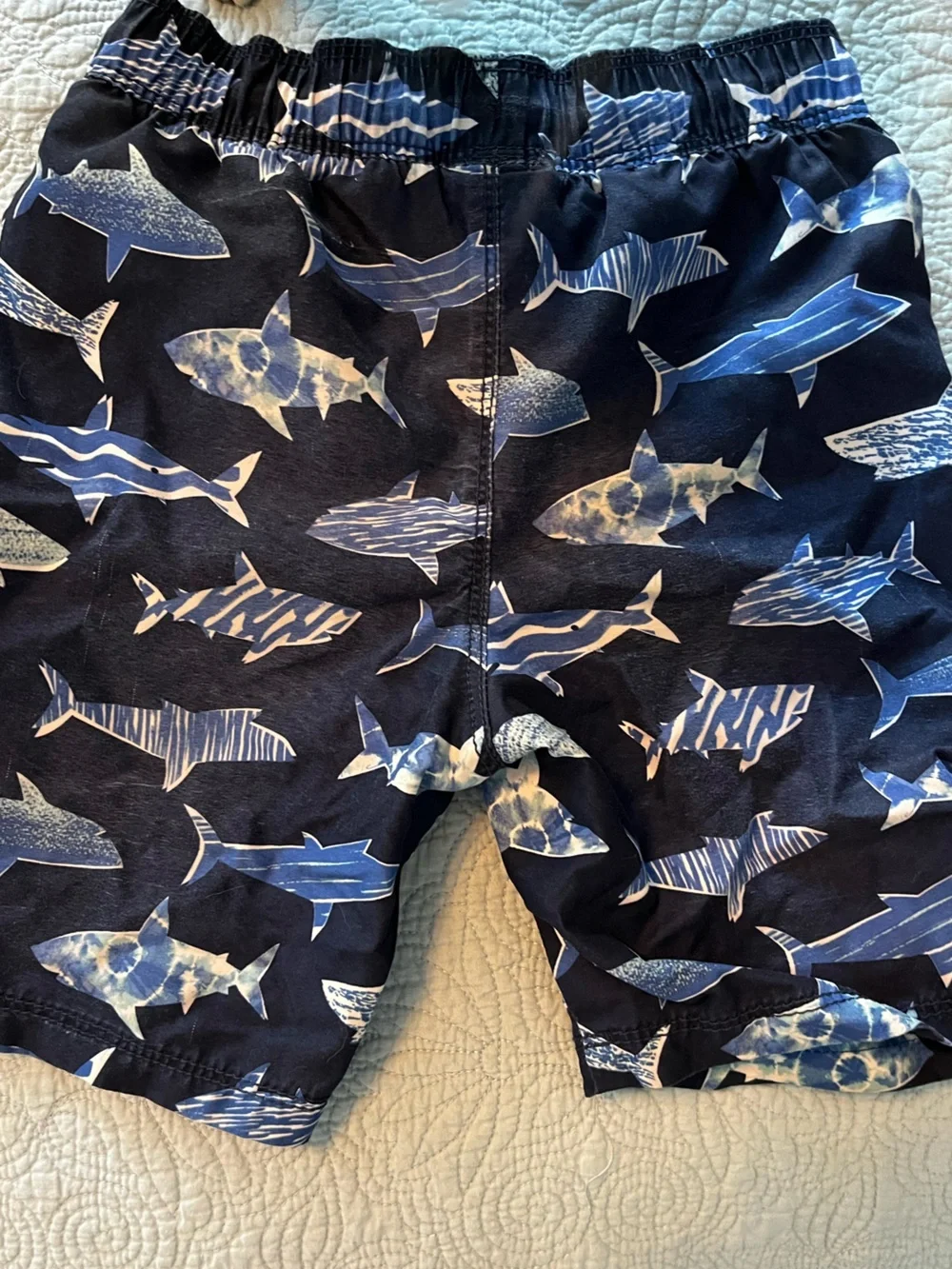 Old Navy Navy and White Shark Print Swim Trunks